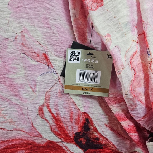 NEW John Mark Shirt Top Women 3X Button Up Large Floral Print Pink Red - Picture 3 of 12